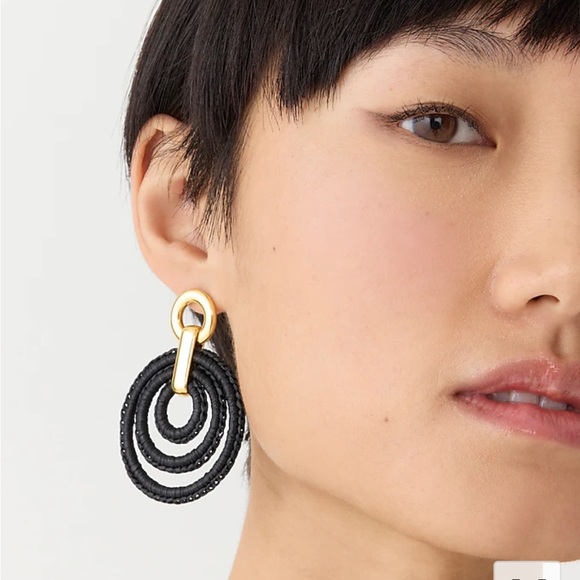 JCREW Layered Raffia Hoop Earrings NWT Black - Picture 3 of 12